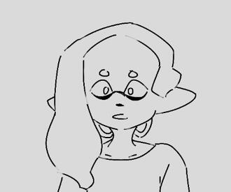 A colorless head-shot drawing of Ikkan from Splatoon with longer hair and no goatee.