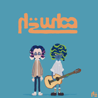 A drawing of Shima and Nagare from Splatoon 3 in the style and pose of the official Diss-Pair album artwork.